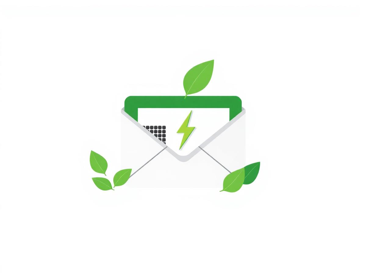 Illustration of a clean-energy newsletter envelope with leaves and a lightning bolt